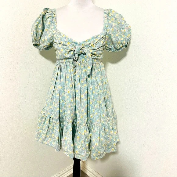 Anthropologie Mable Med Floral Print Puff Sleeve Babydoll Pleated Line Dress EUC - Picture 2 of 11